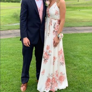 Lulus elegantly inclined cream floral wrap dress